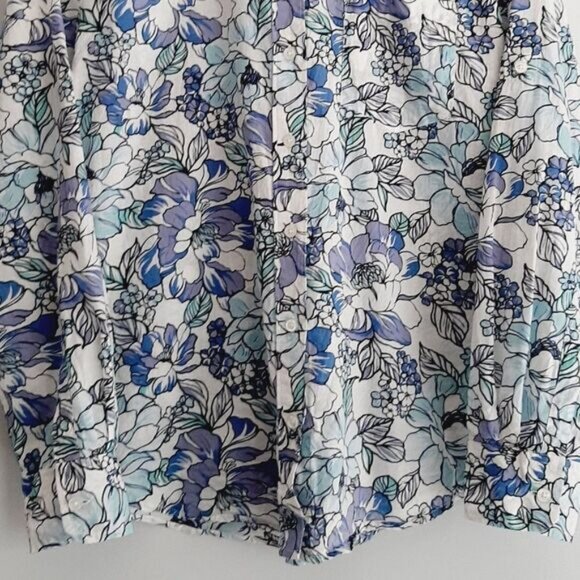 ANN TAYLOR 100% Cotton Floral Button Down Shirt Top Blue & White Sz M - Picture 4 of 13
